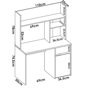 Polcos íróasztal 98,5x45,3x162,5cm szürke FUR1232-3