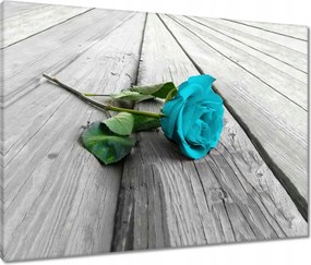 Vászonkép 80x60 Kék rózsa a deszkákon