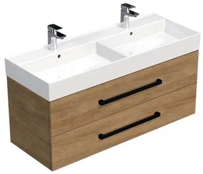 Fürdőszobaszekrény fekete fogantyúval és mosdókagylóval SAT Cube Way 120x47,5x46 cm tölgy Hickory matt CUBE46C1202DHSAT