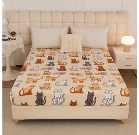 Mikroplüss lepedő COLORED CATS 90x200 cm krémszínű
