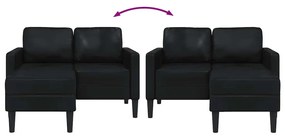 fekete műbőr 2 üléses kanapé L-alakú kanapéval 125 cm
