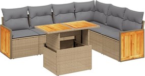 vidaXL 7 részes bézs polyrattan kerti ülőgarnitúra párnákkal