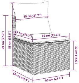 2 részes fekete polyrattan akácfa kerti ülőgarnitúra párnával