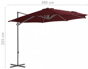 bordó konzolos napernyő acélrúddal 300 cm