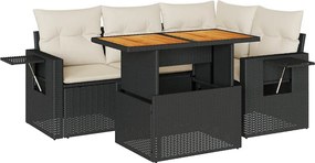 vidaXL 5 részes fekete polyrattan kerti kanapészett párnákkal