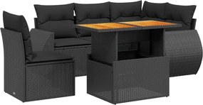 vidaXL 6 részes fekete polyrattan kerti ülőgarnitúra párnákkal