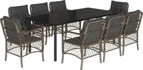 vidaXL 9 részes szürke polyrattan kerti étkezőgarnitúra párnával