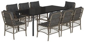 vidaXL 9 részes szürke polyrattan kerti étkezőgarnitúra párnával