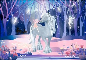 Unikornis az erdőben fantasy perspektíva tapéta 250x175 gyerekszobába