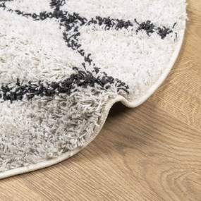 krém és fekete hosszú szálú bozontos modern szőnyeg Ø 100 cm