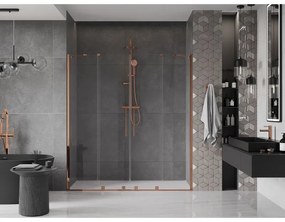 Mexen Velar Duo, nyitható tolóajtó 170x200 cm, 8mm átlátszó üveg, rózsa arany, 871-170-000-02-60