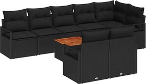 vidaXL Kerti Kanapé Szett párnával 9 pcs Fekete polirattan