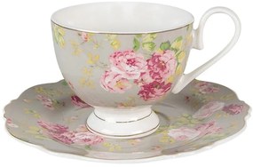 Klasszikus vintage stílusú porcelán csésze + alj 200 ml rózsaszín rózsás