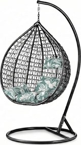 Fekete függő KOKON szék állvánnyal, zöld-fehér párna