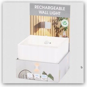 Led fali lámpa mozgásérzékelővel, négyszögletes Usb-c töltési lehetőséggel, fehér