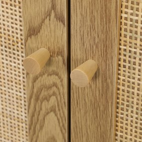 HOMCOM Büfé Vitrin, Rattan Ajtókkal és Állítható Polccal, Nappaliba és Étkezőbe, Méretek: 120 x 40 x 75 cm, Természetes Fa Megjelenés | Aosom