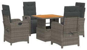 5 részes szürke polyrattan kerti étkezőgarnitúra párnával