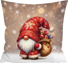 3D mikroszálas párnahuzat SANTA GNOME 45x45 cm, piros