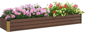 Outsunny Acél Emelt Ágyás, Nyitott Aljú Virágágyás Fa Hatással, Zöldség Ágyás, Fűszeres Ágyás erkélyre, kertbe, Sötétbarna, 240 x 60 x 30 cm | Aosom