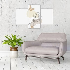 Kép - Bézs virágok pillangóval N⁰3 (90x60 cm)