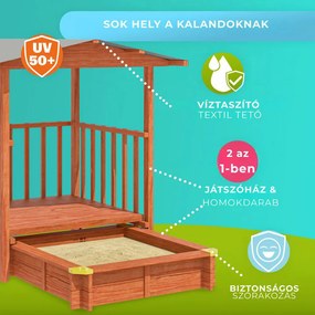 SUNNY verandás homokozó, 130x130x143cm, barna/szürke Jurhan