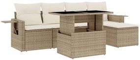 vidaXL 6 részes bézs polyrattan kerti ülőgarnitúra párnával