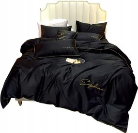 Prémium Ágyneműhuzat Garnitúra 200x220 Fekete Luxus Szatén Hímzéssel