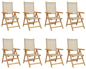 8 db bézs polyrattan és tömör fa kerti szék