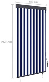 kék és fehér kültéri roló 100 x 250 cm