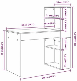 Asztal polcokkal tárolóval Fehér 113 x 54 x 120 cm Faanyag