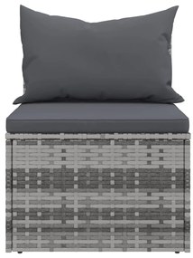 2 db szürke polyrattan kerti középső kanapé párnákkal
