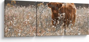 Kép - Skót tehén a virágban (órával) (90x30 cm)