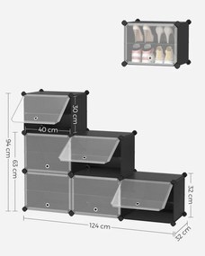 Cipőtároló doboz 6 rekeszes tárolódoboz, fekete 82x32x92cm