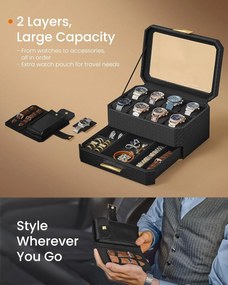 8 rekeszes óratartó doboz, tintafekete