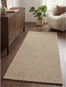 Bézs kézi szövésű gyapjú futószőnyeg 80x300 cm Calmio – Hanse Home