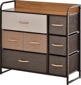 HOMCOM Textil Komód 7 Hajtható Fiókkal Fából készült Felülettel és Fém Kerettel Hálószobába, Nappaliba, 80x29x78.5 cm | Aosom