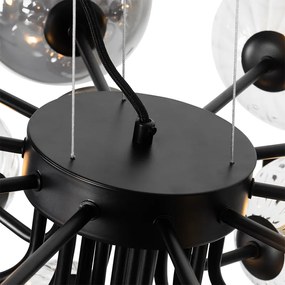 Függőlámpa fekete füstös és tiszta üveggel 13 lámpás - Bonnie