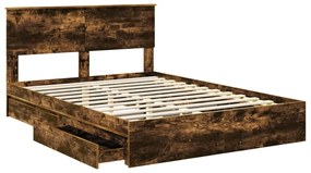 vidaXL Tárolós Ágy fejtámlával Füstölt tölgy 140 x 200 cm Faanyag