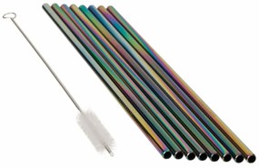 Rozsdamentes acél szívószál készlet kefével , 8 db, szivárványos színben