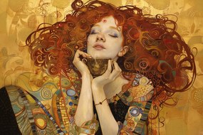 Canvas Vászonkép Vörös Nő Portré Kávé Art Nouveau Klimt 60x40