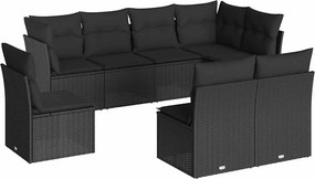 vidaXL 8 részes fekete polyrattan kerti ülőgarnitúra párnákkal