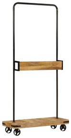 tömör mangófa és vas ruhaállvány kerekekkel 90 x 35 x 190 cm