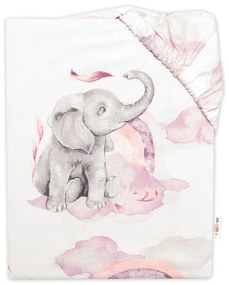 Gyermek pamut lepedő Baby Nellys, Elefánt és Szivárvány, rózsaszín / fehér 140x70