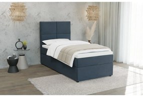 Sötétkék kárpitozott ágyneműtartós egyszemélyes ágy ágyráccsal 80x200 cm Lena – Ropez