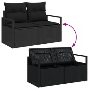 6 darabos Kert Kanapé Szett Párnákkal Fekete Poly Rattan