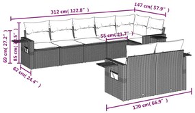 8 részes bézs polyrattan kerti ülőgarnitúra párnával