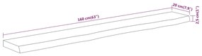 tömör akácfa téglalap alakú fali polc 160 x 20 x 2,5 cm