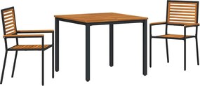 vidaXL Kert étkező szett 3 pcs Fekete és Barna polirattan
