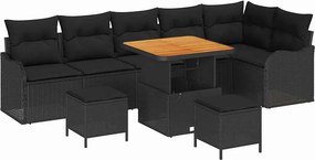 vidaXL Kerti Kanapé Szett párnával 9 pcs Fekete polirattan
