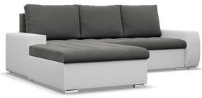Toronto sarokkanapé, 2 ágyneműtartóval, bársony + műbőr, baloldali, szürke - fehér